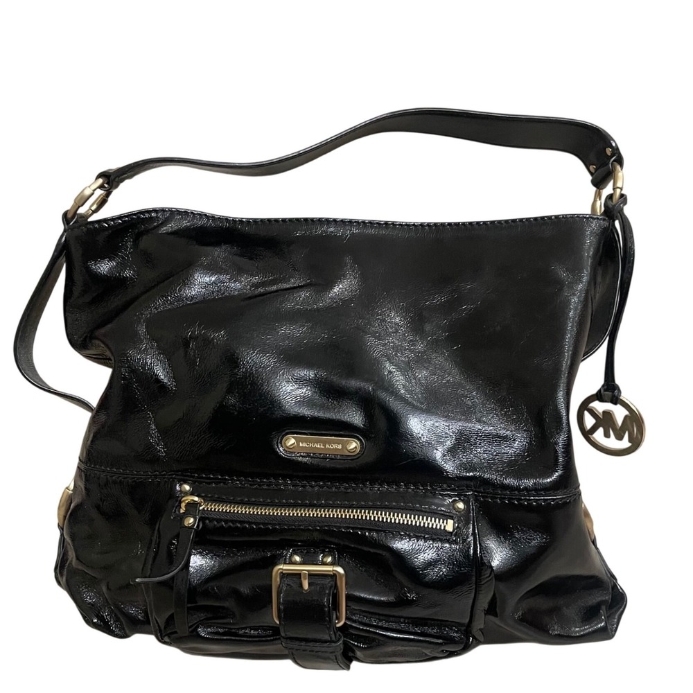 Michael‎ Kors Black Patent Leather Satchel Shoulder Bag Designer Purse EUC